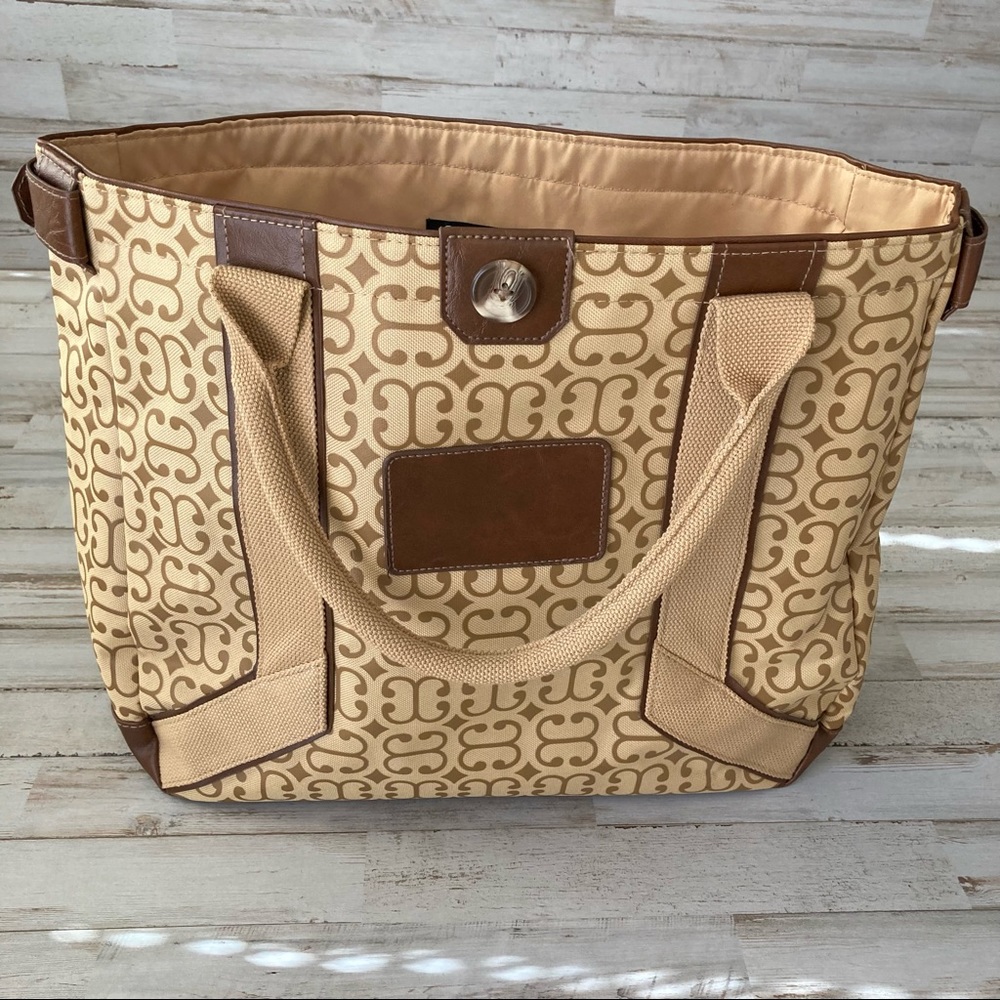 Vintage Soren Beach Tote Bag Brown Beige Double Handle Lined Inner Pocket Large